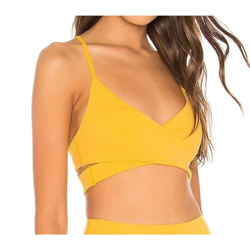 Revolve Lovewave Medium Strappy Brittany Sports Bra Surplice Criss Cross‎ Yellow